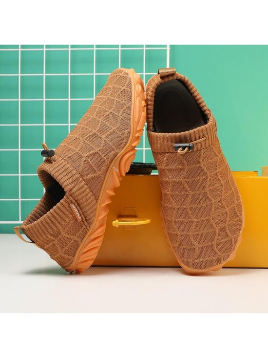 ?Men\'s Brown  Knit Pull on Comfortable Elastic Adjustable Non Slip Shoes main image 5